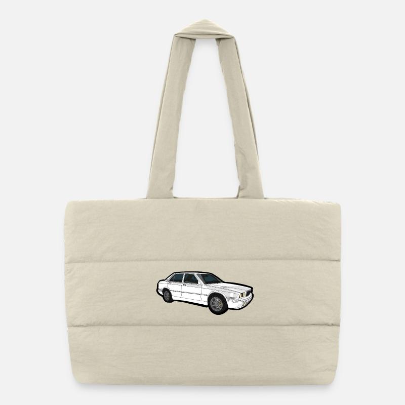 Classic White Sedan Line Art Puffer Shopping Bag