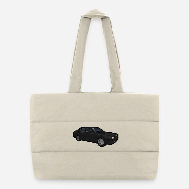 Schwarzer Oldtimer Sedan - Puffer-Einkaufstasche - Naturweiß
