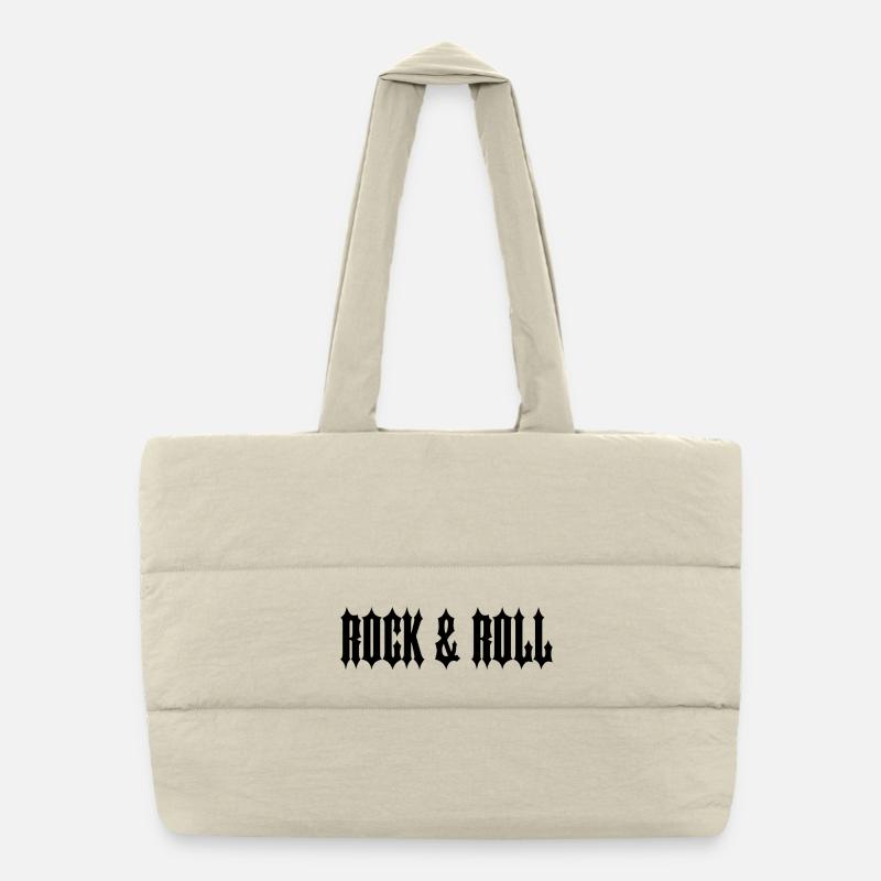 "ROCK & ROLL" Black gothic inspired text design Puffer Shopping Bag