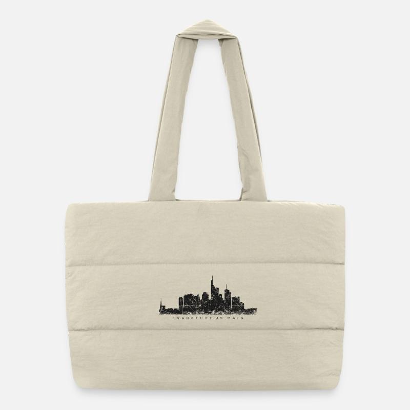 Frankfurt am Main Skyline (Vintage/Schwarz) - Puffer-Einkaufstasche - Naturweiß