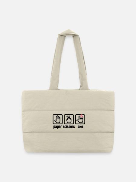 Papier - Schere - Axt - Stein - Holzfäller - Gesteppte Shopping Bag - Naturweiß