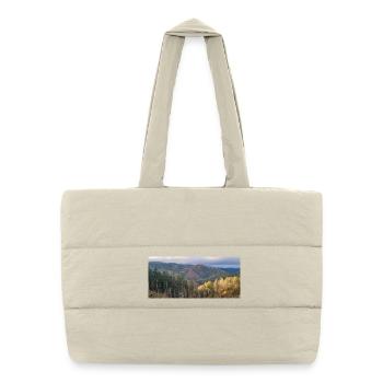 Herbstliche Waldlandschaft mit Sonnenlicht - Puffer-Einkaufstasche - Naturweiß - Vorne