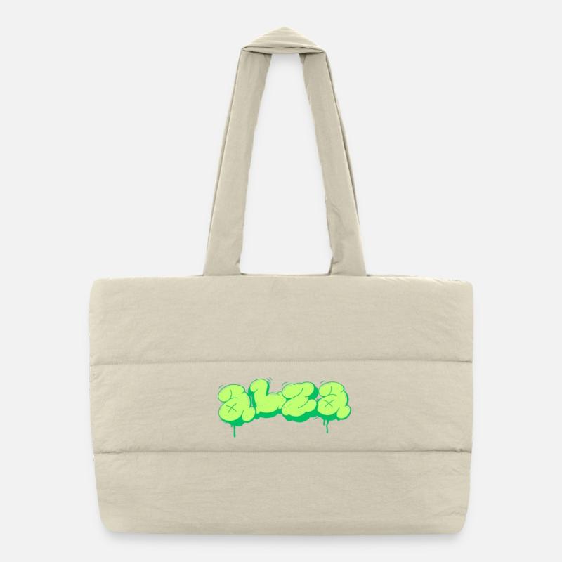 Bright Green Graffiti Style Design Puffer Shopping Bag