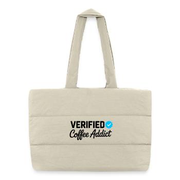 Verifizierter Kaffeesüchtiger lustiger Koffeinliebhaber-Abzeichen - Puffer-Einkaufstasche - Naturweiß - Vorne