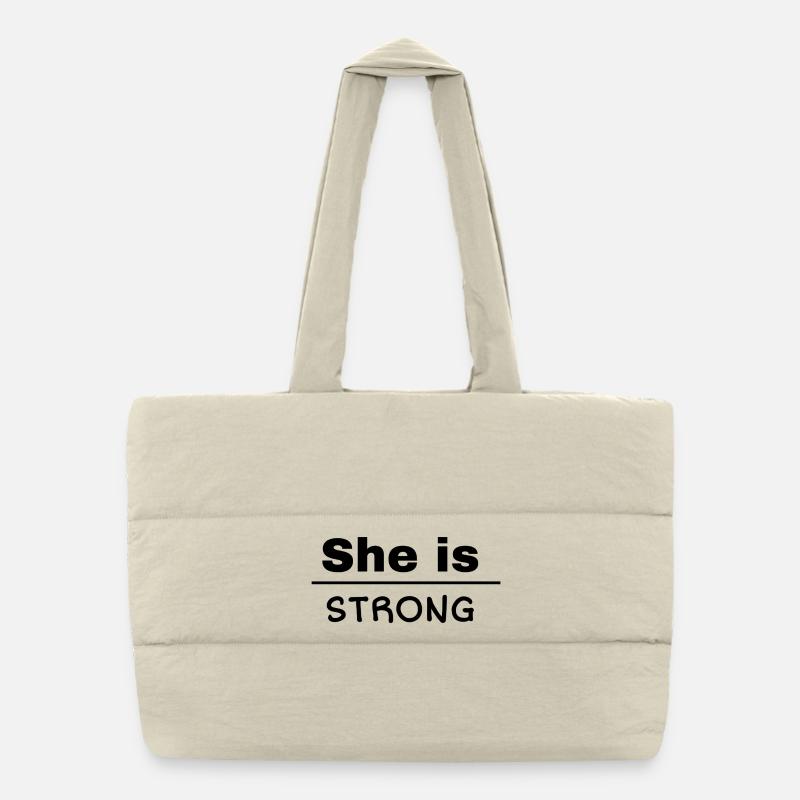 She is Strong - Puffer-Einkaufstasche - Naturweiß
