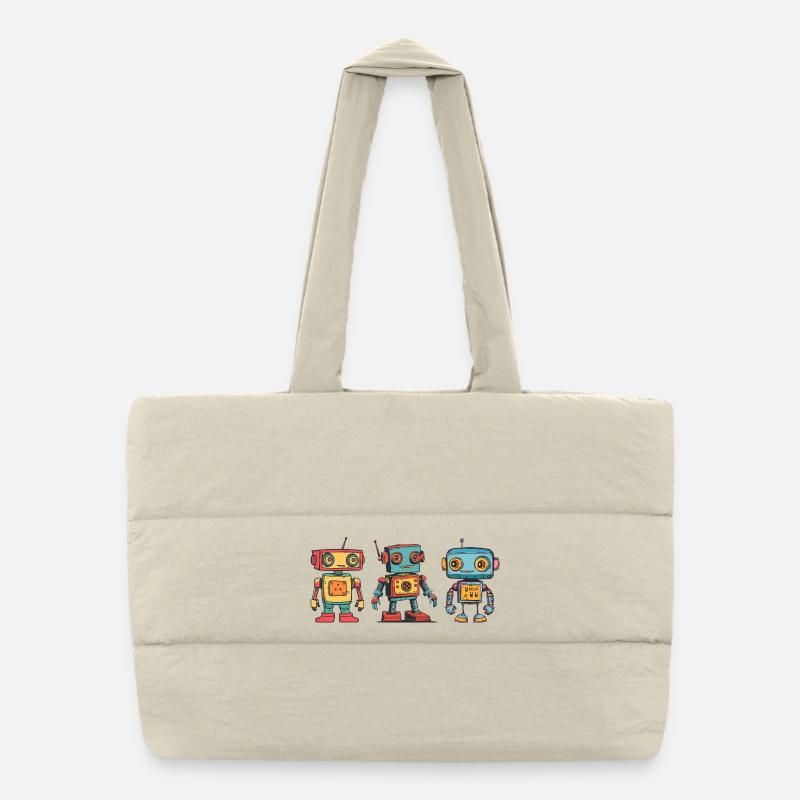 Nostalgische Retro Roboter Illustration Puffer-Einkaufstasche