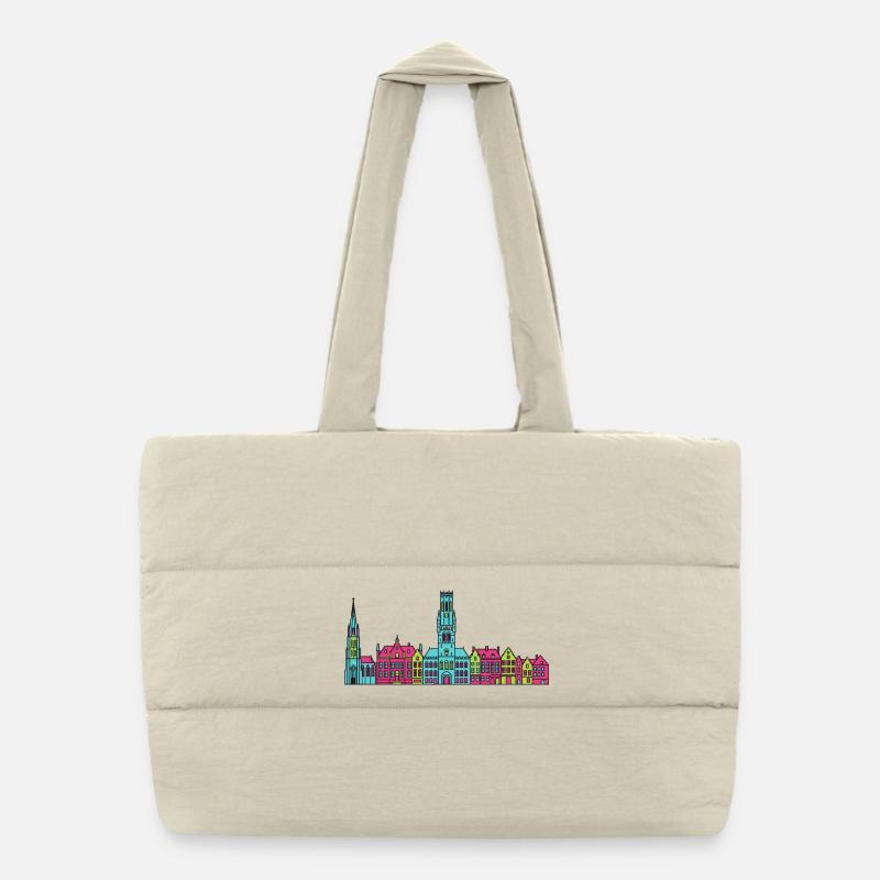 Bruges City Skyline Belfry Tower Modern Art Puffer Shopping Bag