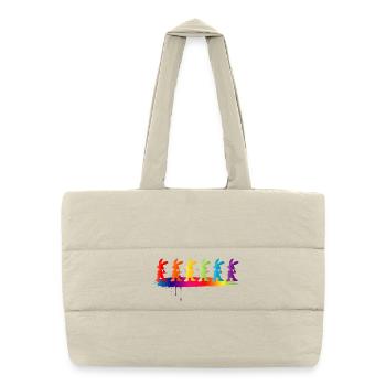 Bunte Hasen Silhouette Regenbogen Kinder Motiv - Puffer-Einkaufstasche - Naturweiß - Vorne