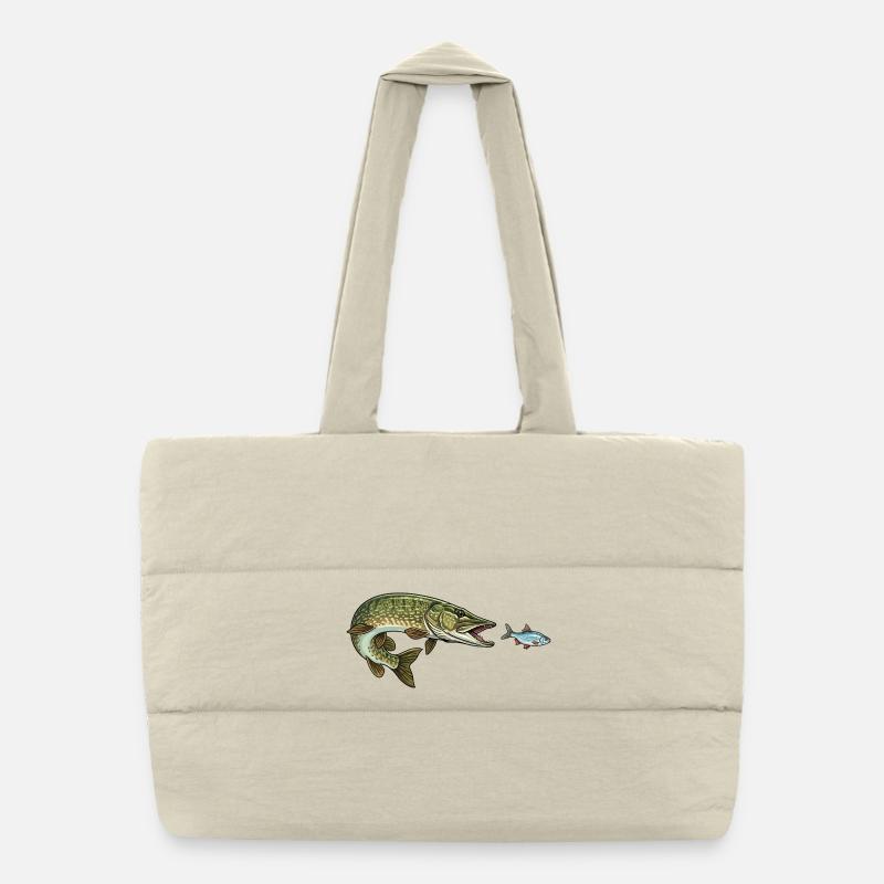 Pike hunts fish Puffer Shopping Bag