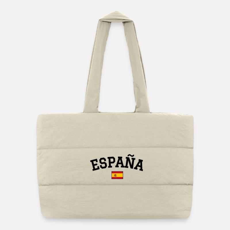 Spain Flag Design Black Puffer Shopping Bag