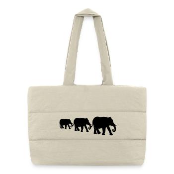 Elefanten, Elefantenfamilie, schwarze Silhouetten. - Puffer-Einkaufstasche - Naturweiß - Vorne