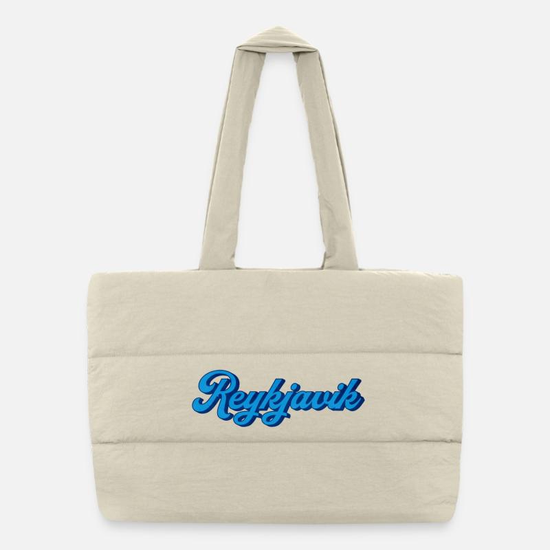 Reykjavik Blau Script Logo Puffer-Einkaufstasche