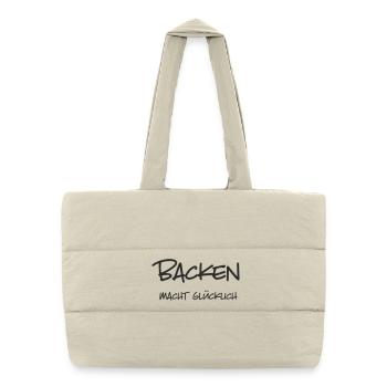 Backen macht glücklich – Lustiger Schriftzug für B - Puffer-Einkaufstasche - Naturweiß - Vorne