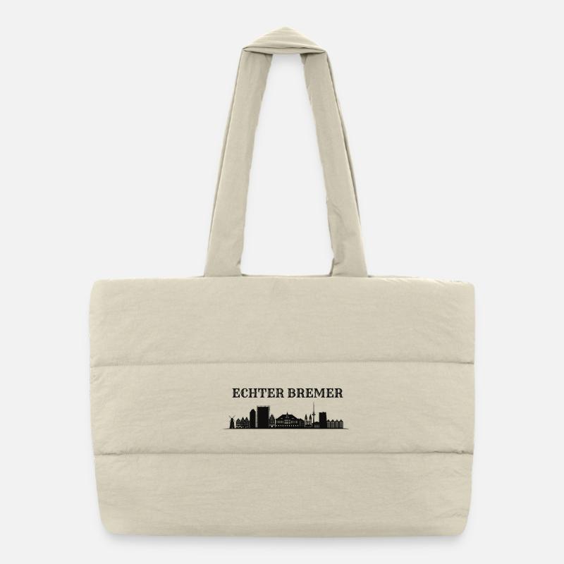Echter Bremer Skyline Silhouette - Puffer-Einkaufstasche - Naturweiß