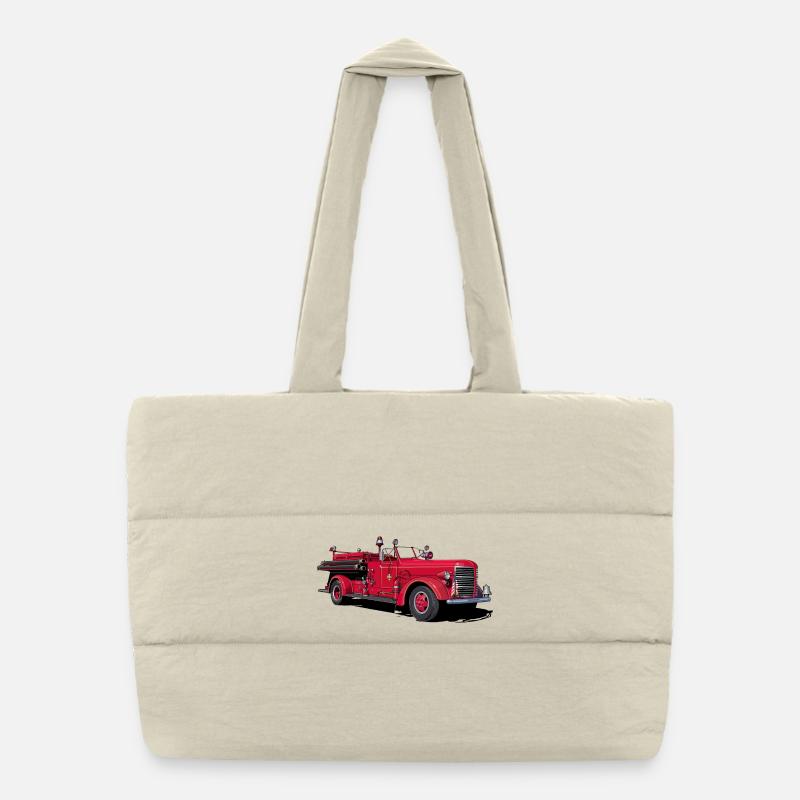 Fire engine vintage car Puffer Shopping Bag