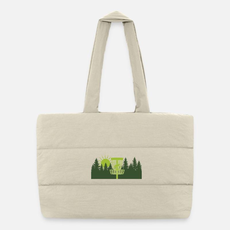 Disc Golf Sunrise in Forest Scene Puffer Shopping Bag