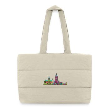 Mons City Skyline Belfry Tower Modern Line Art - Puffer Shopping Bag - natural - Front