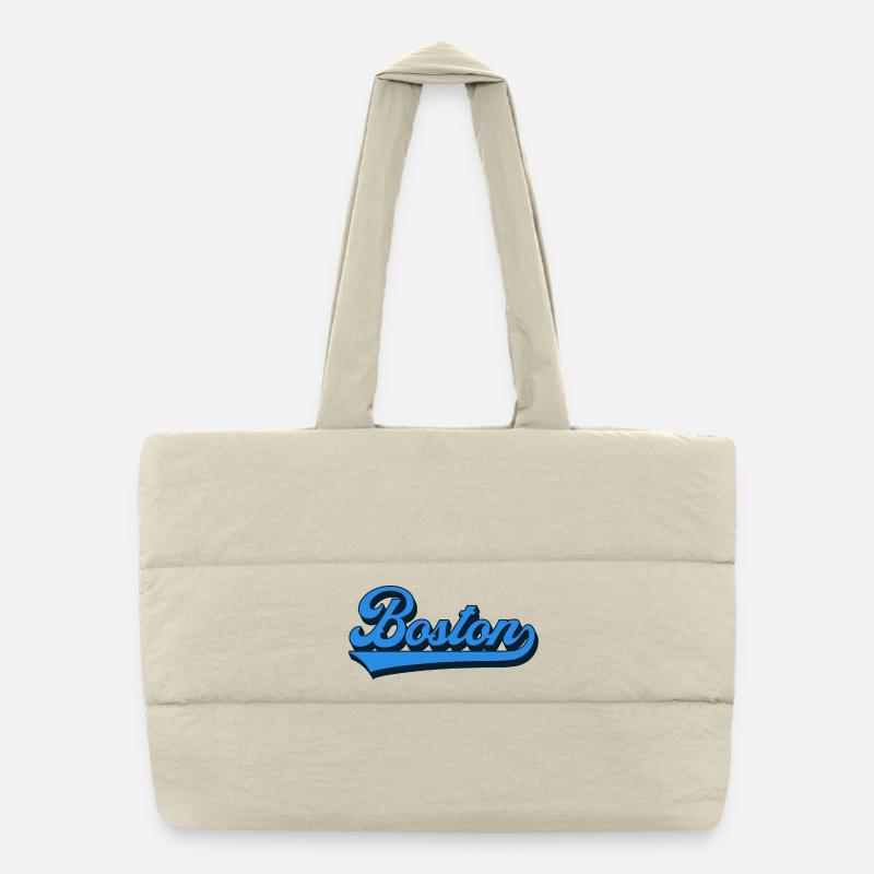 Boston Blau Script Retro Puffer-Einkaufstasche