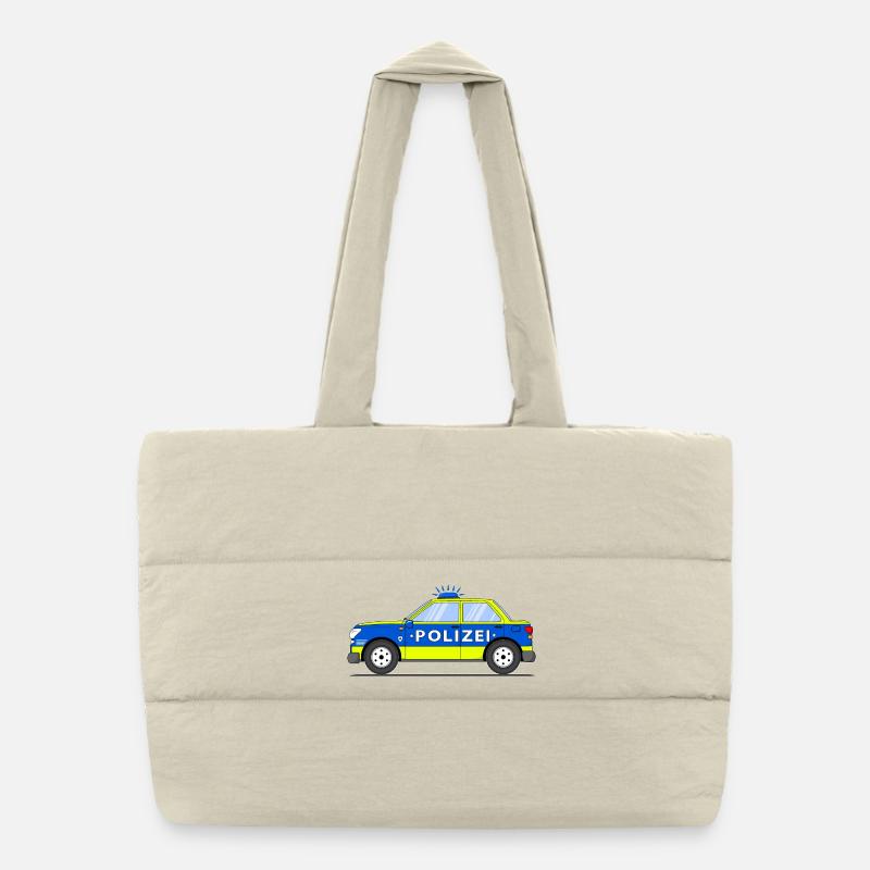 Police car in blue and yellow Puffer Shopping Bag