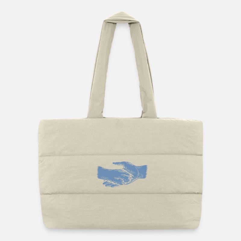 Hund und Herrchen - Hand und Pfote Silhouette - Puffer-Einkaufstasche - Naturweiß