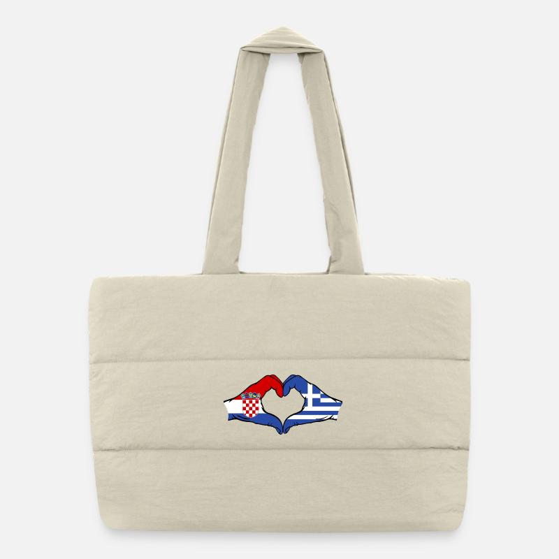 Croatie Grèce Drapeau Mains Coeur Forme Sac shopping matelassé