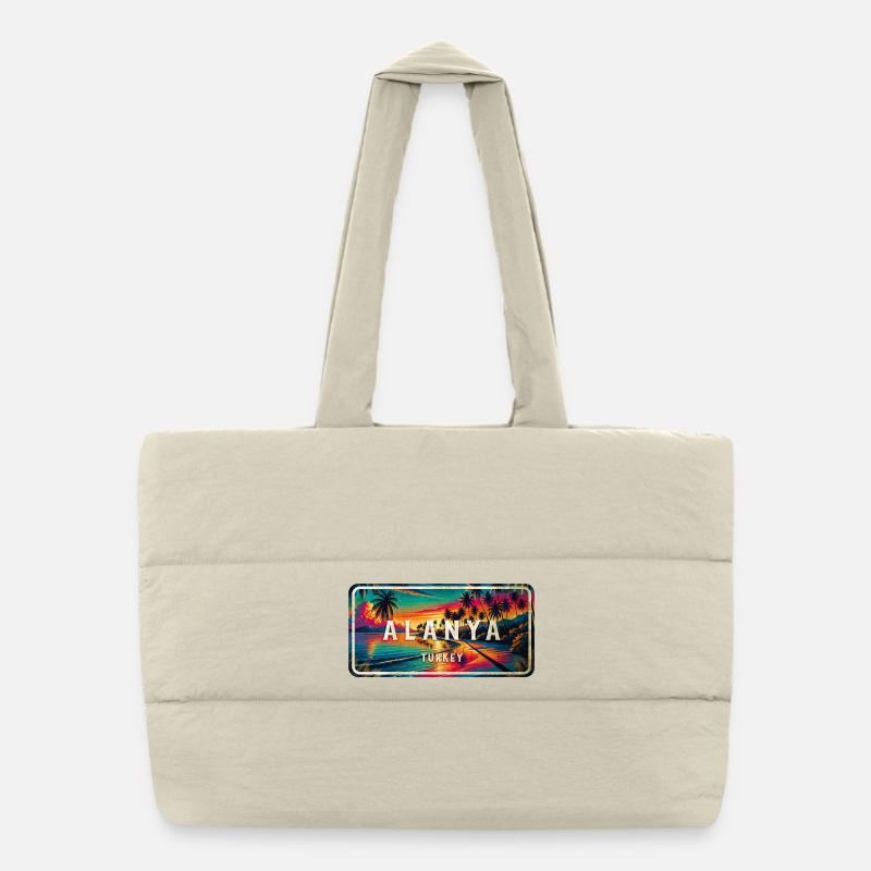 Panneau de coucher de soleil vintage Alanya Turkey Sac shopping matelassé