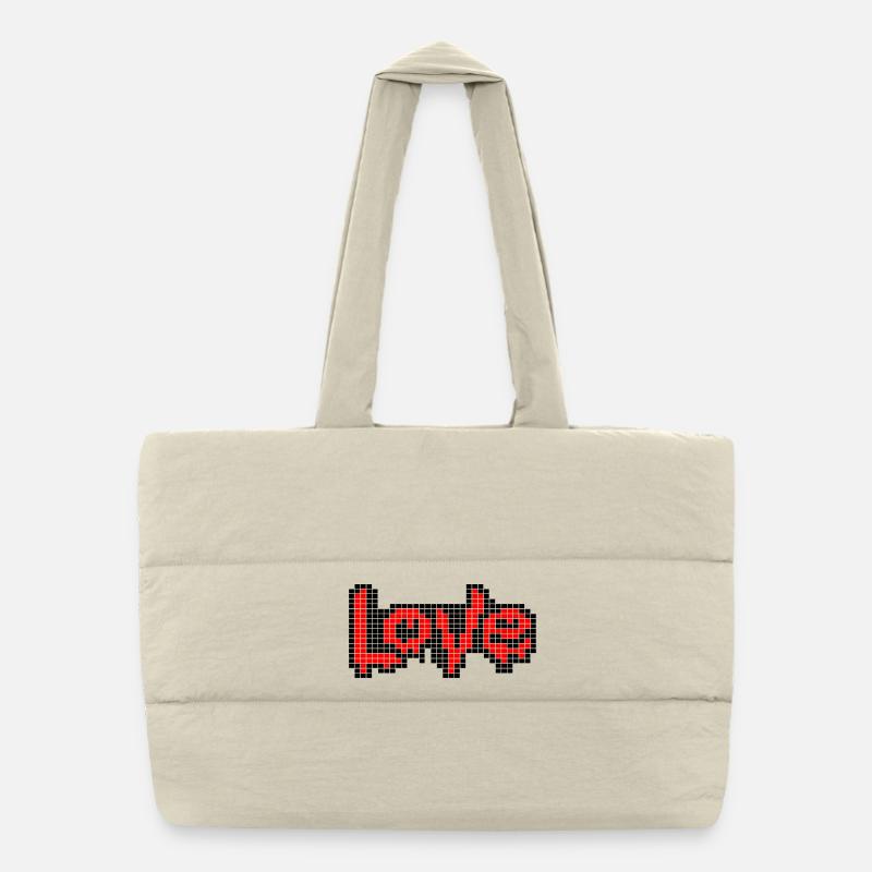 Pixel Art Text – LOVE in Red Letters Puffer Shopping Bag