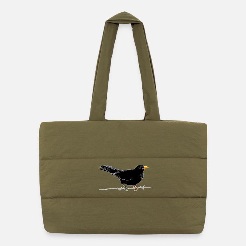 Blackbird on barbed wire Puffer Shopping Bag