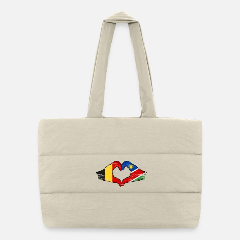 Belgium Namibia Flag Hands Heart Shape Used Puffer Shopping Bag