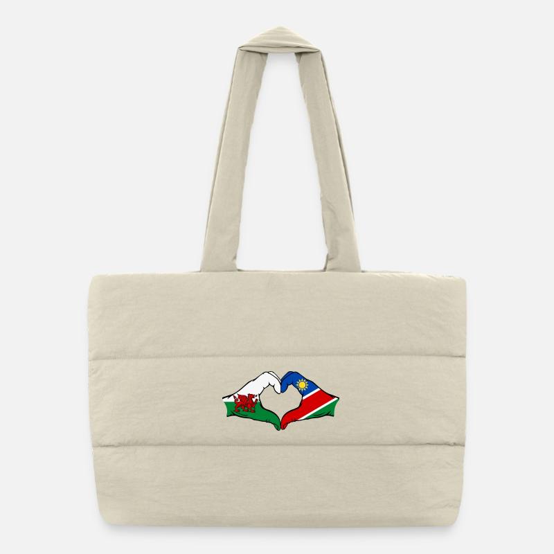Wales Namibia Flag Hands Heart Shape Puffer Shopping Bag