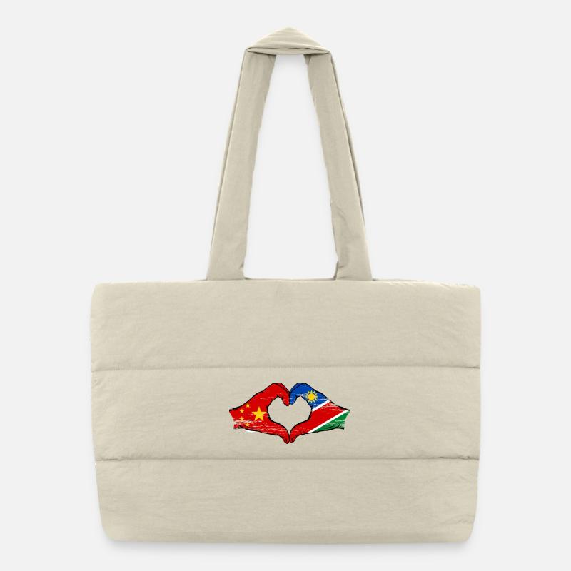 Drapeau de la Chine et de la Namibie, mains en forme de cœur Sac shopping matelassé
