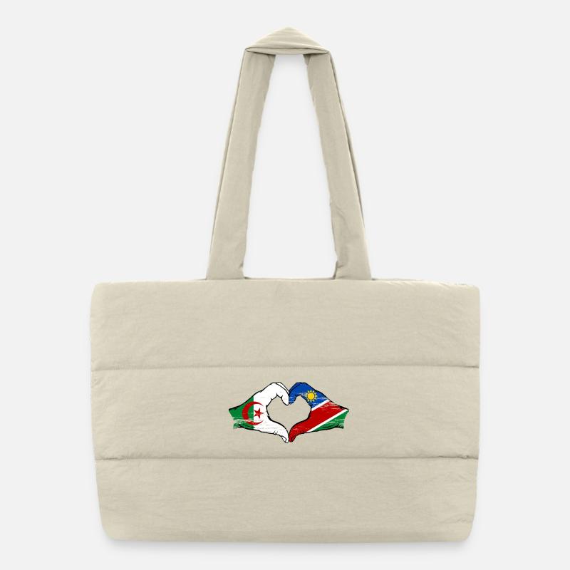 Algeria Namibia Flag Hands Heart Shape Used Puffer Shopping Bag