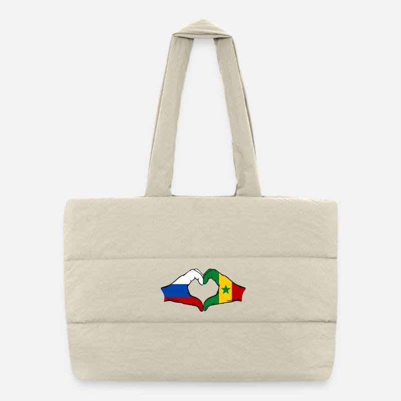 Russia Senegal Flag Hands Heart Shape Puffer Shopping Bag