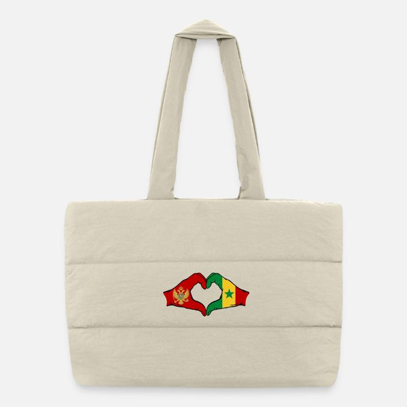 Montenegro Senegal Flag Hands Heart Shape Puffer Shopping Bag