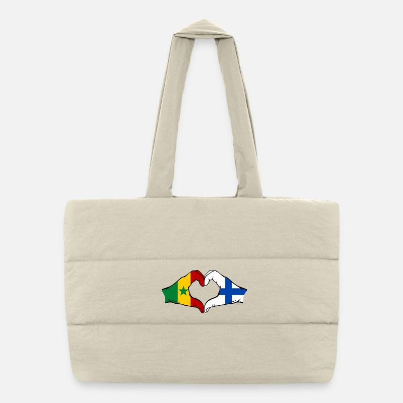 Sénégal Finlande Drapeau Mains Coeur Forme Sac shopping matelassé