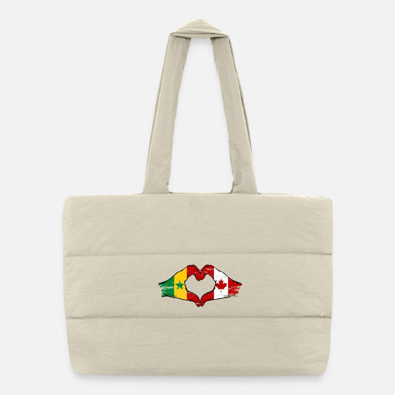 Sénégal Canada Drapeau Mains Coeur Forme Sac shopping matelassé