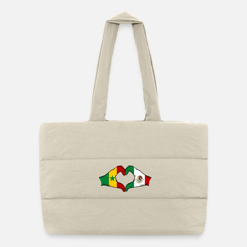 Senegal Mexico Flag Hands Heart Shape Puffer Shopping Bag