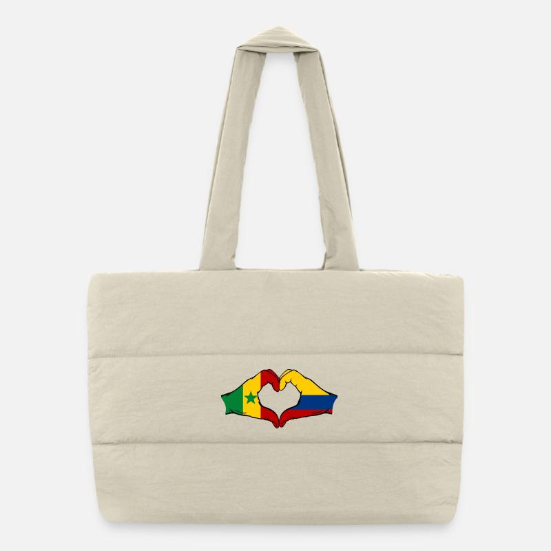 Senegal Colombia Flag Hands Heart Shape Puffer Shopping Bag