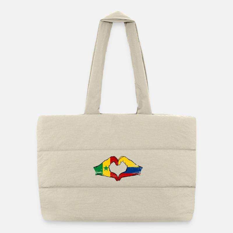Senegal Kolumbien Flagge Hände Herzform used Puffer-Einkaufstasche