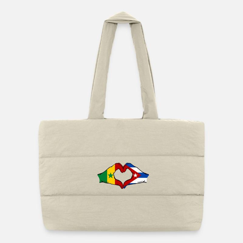 Senegal Kuba Flagge Hände Herzform - Puffer-Einkaufstasche - Naturweiß