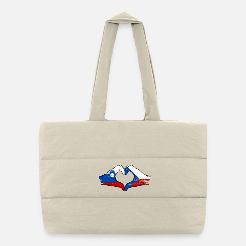 Slovenia Czech Republic flag hands used Puffer Shopping Bag