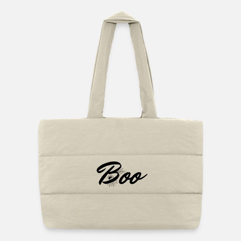 Boo Halloween Lettering with Spider Web - Puffer Shopping Bag - natural