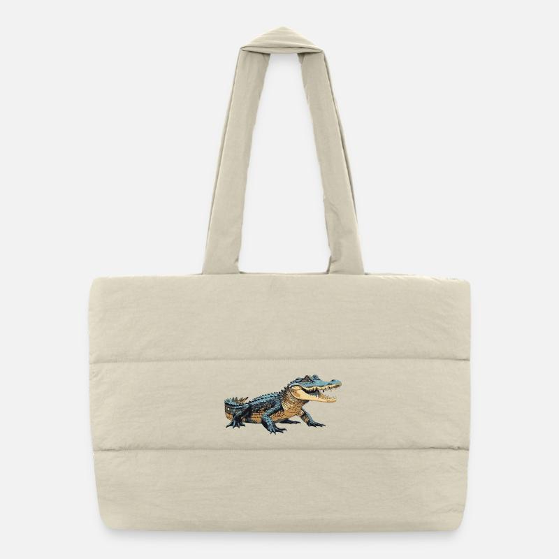kroko3 - Puffer-Einkaufstasche - Naturweiß