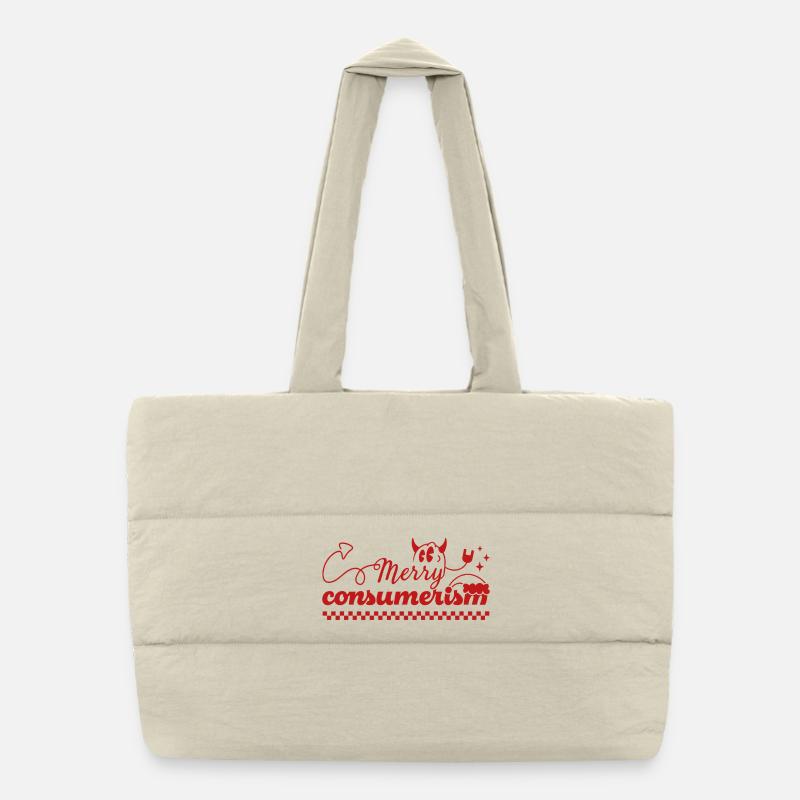 Fröhlicher Konsumismus Minimalistische Feiertagsschrift - Puffer-Einkaufstasche - Naturweiß