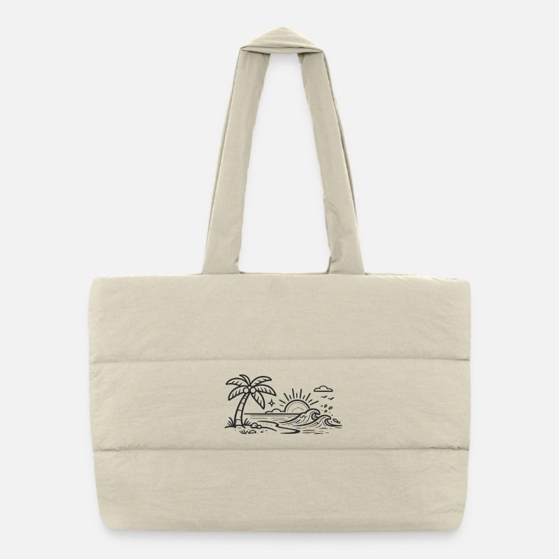 Tropical Palm Wave Line Art Puffer Shopping Bag