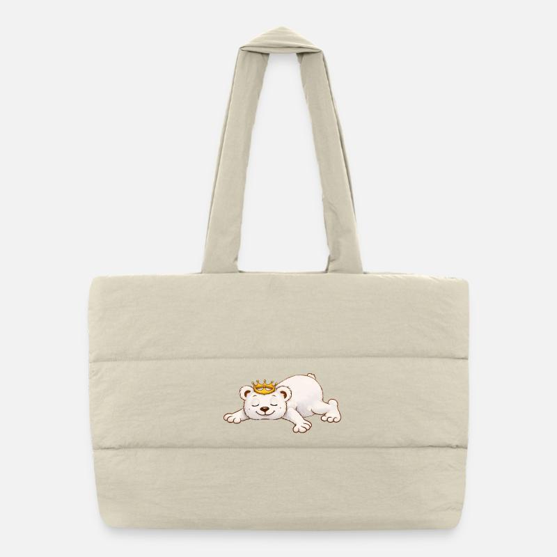 Sleeping Bear with Crown – Cute Animal Motif Puffer Shopping Bag
