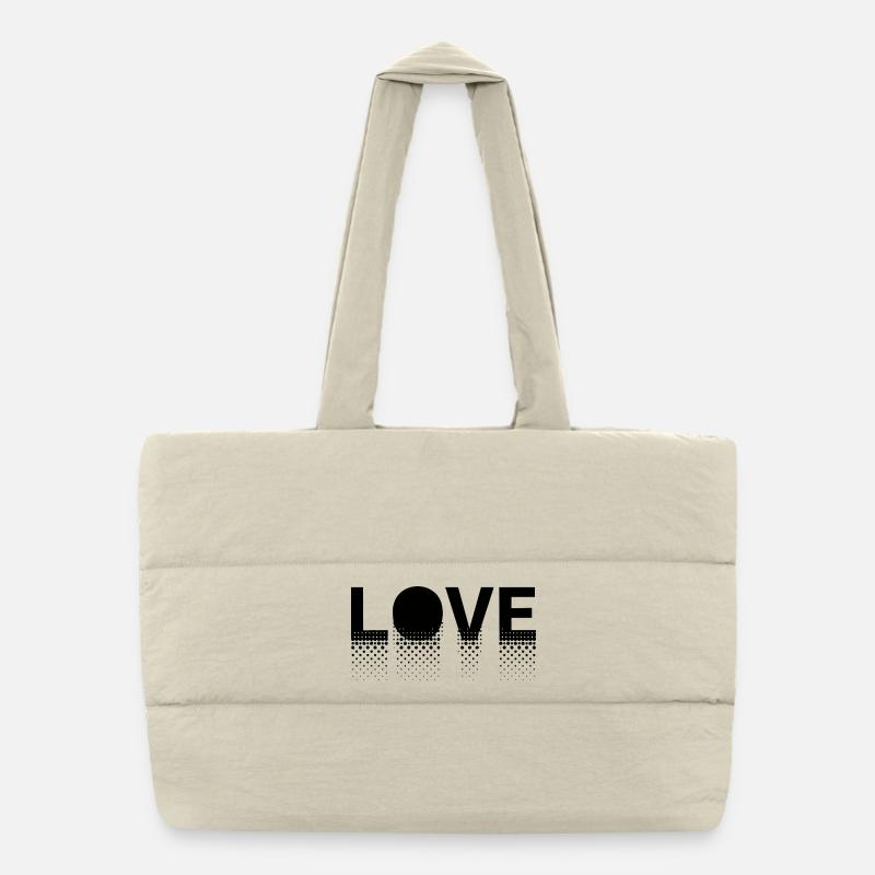 Love in dots on black background - Puffer Shopping Bag - natural