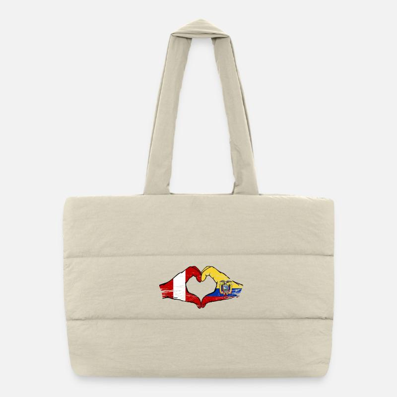 Peru Ecuador Flags Heart Used Puffer Shopping Bag
