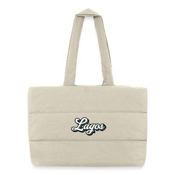 Lagos font with color stripes - Puffer Shopping Bag - natural - Front