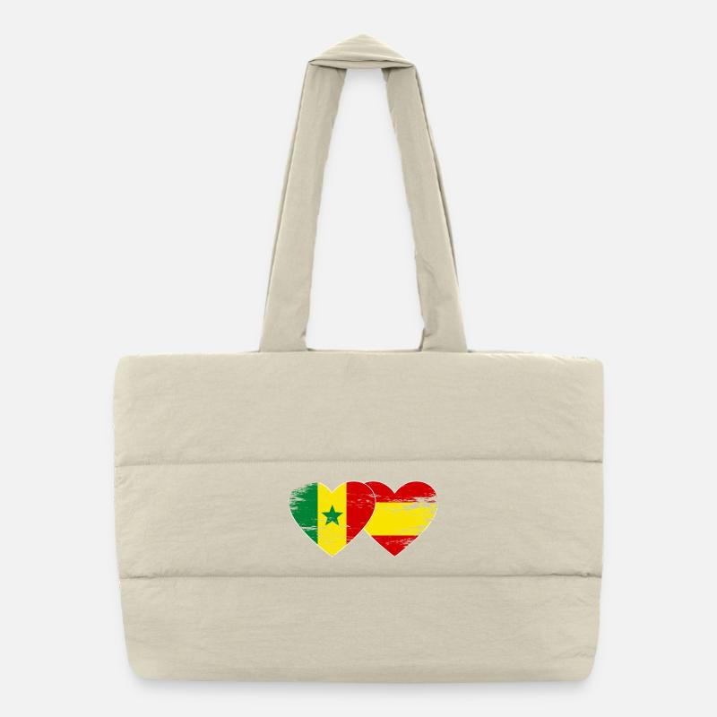 Spain Senegal Flag Heart used Puffer Shopping Bag